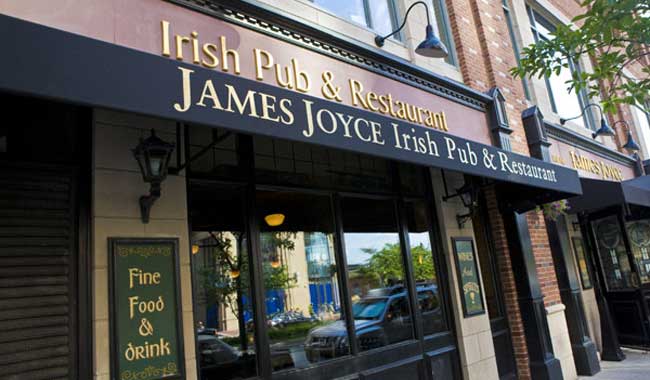 Attractive and inviting entrance to James Joyce Irish Pub and Restaurant, 616 S. President Street, Harbor East, Baltimore MD
